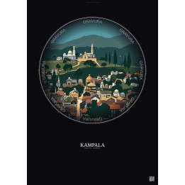 Affiche Kampala – Poster illustration vintage – Kampala | Gravura – Fond foncé