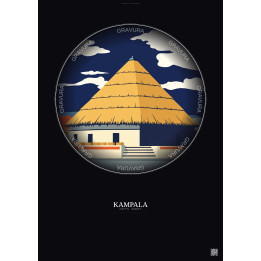 Affiche Kampala – Poster illustration vintage – Kasubi Tombs | Gravura – Fond foncé