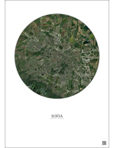Sofia Satellite View Poster 10km Color | Gravura – Light background 2