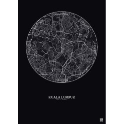 Affiche Kuala Lumpur – Poster carte de ville 10km | Gravura – Fond foncé