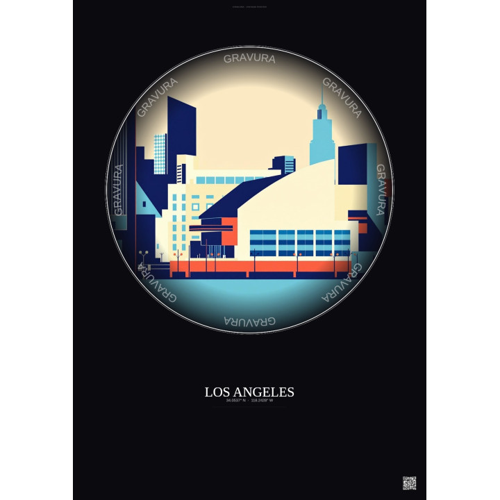 Affiche Los Angeles – Poster illustration vintage – Crypto Com Arena | Gravura – Fond foncé