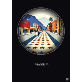 Affiche Los Angeles – Poster illustration vintage – Hollywood Walk Of Fame | Gravura – Fond foncé
