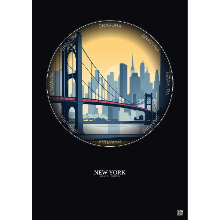 New York Vintage Travel Poster – Brooklyn Bridge | Gravura – Dark background