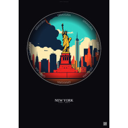 New York Vintage Travel Poster – Statue Of Liberty | Gravura – Dark background