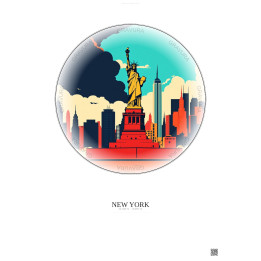 New York Vintage Travel Poster – Statue Of Liberty | Gravura – Light background