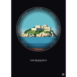San Francisco Vintage Travel Poster – Alcatraz Island | Gravura – Dark background