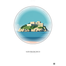 Affiche San Francisco – Poster illustration vintage – Alcatraz Island | Gravura – Fond clair