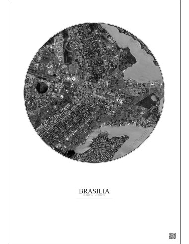 Brasilia Satellite View Poster 6km B&W | Gravura – Light background