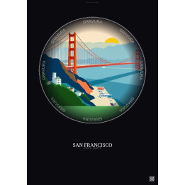 Affiche San Francisco – Poster illustration vintage – San Francisco | Gravura – Fond foncé