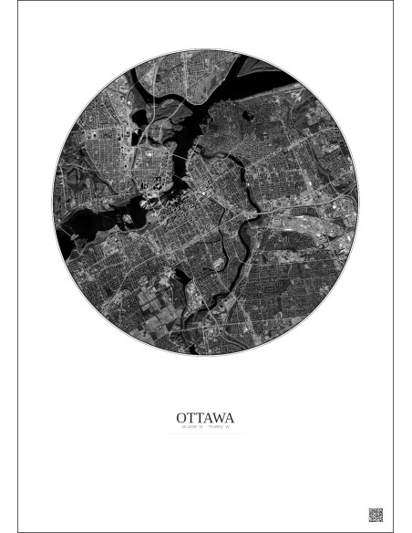 Affiche Ottawa – Poster vue satellite 6km N&B | Gravura – Fond clair