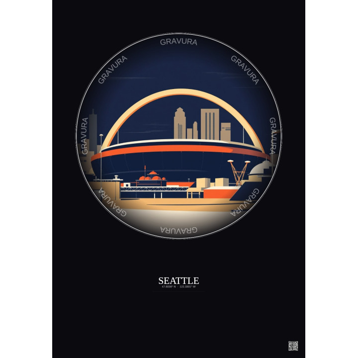 Seattle Vintage Travel Poster – Lumen Field | Gravura – Dark background
