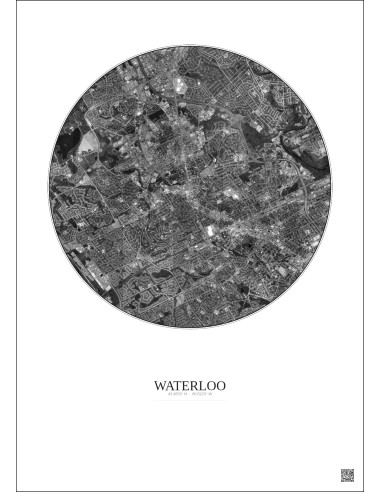 Affiche Waterloo – Poster vue satellite 5km N&B | Gravura – Fond clair