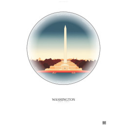 Affiche Washington – Poster illustration vintage – Famous Viewpoint Of Washington | Gravura – Fond clair