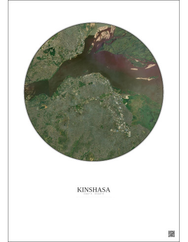 Affiche Kinshasa – Poster vue satellite 10km Couleur | Gravura – Fond clair