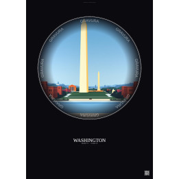 Affiche Washington – Poster illustration vintage – Most Iconic Landmark Of Washington | Gravura – Fond foncé