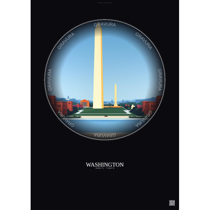Washington Vintage Travel Poster – Most Iconic Landmark Of Washington | Gravura – Dark background