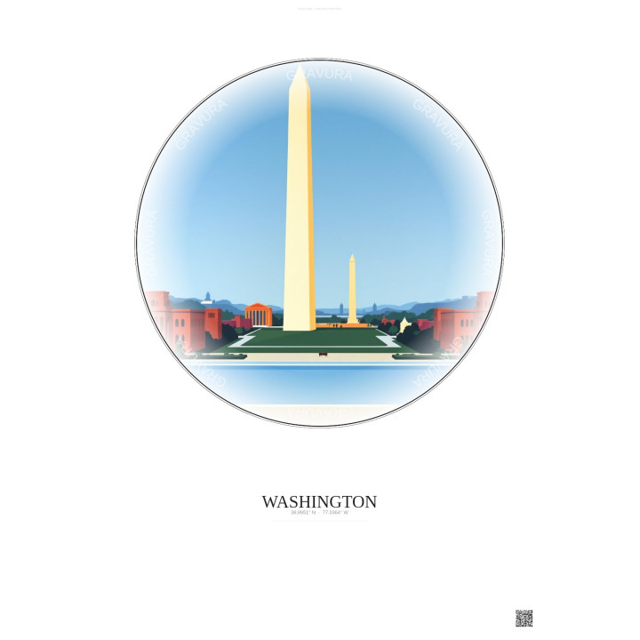 Affiche Washington – Poster illustration vintage – Most Iconic Landmark Of Washington | Gravura – Fond clair