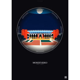Affiche Montevideo – Poster illustration vintage – Estadio Centenario | Gravura – Fond foncé