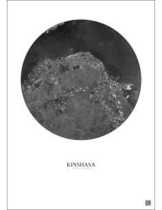 Affiche Kinshasa – Poster vue satellite 6km N&B | Gravura – Fond clair 2