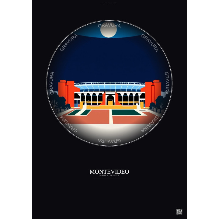 Affiche Montevideo – Poster illustration vintage – Estadio Centenario | Gravura – Fond foncé