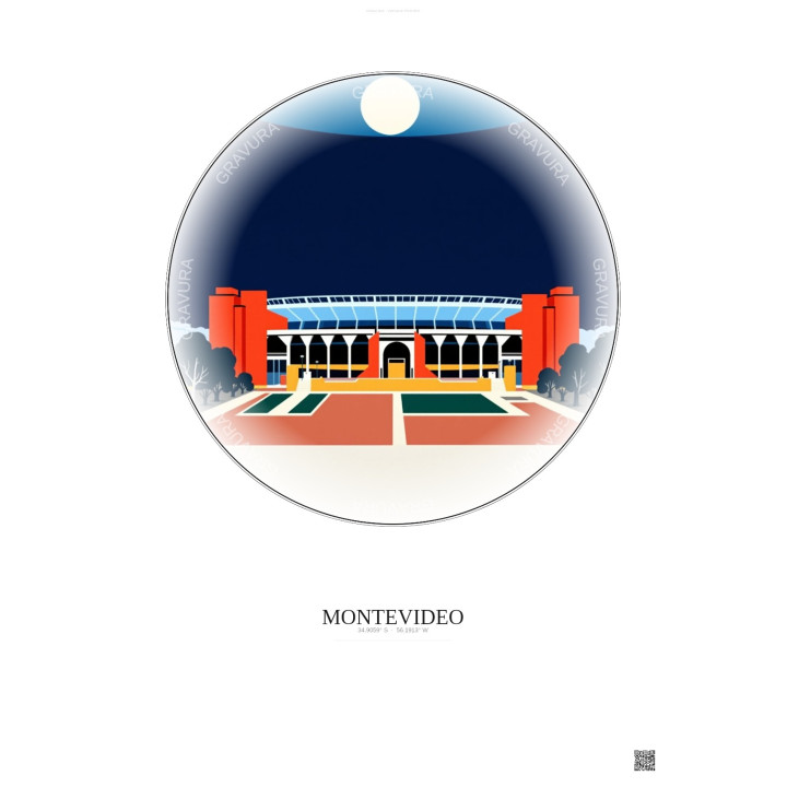 Montevideo Vintage Travel Poster – Estadio Centenario | Gravura – Light background