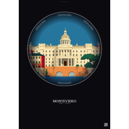 Montevideo Vintage Travel Poster – Legislative Palace | Gravura – Dark background