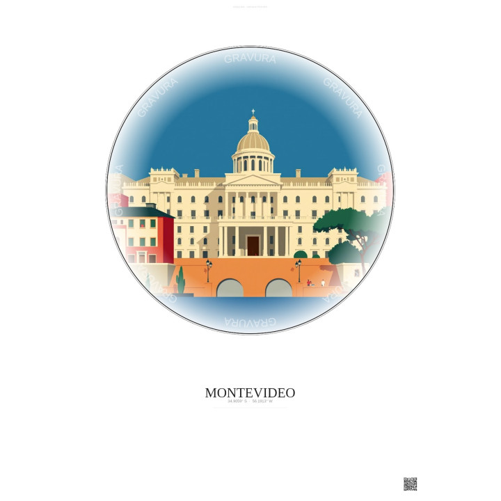 Montevideo Vintage Travel Poster – Legislative Palace | Gravura – Light background