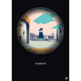 Affiche Tashkent – Poster illustration vintage – Amir Timur Square | Gravura – Fond foncé