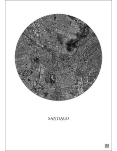 Affiche Santiago – Poster vue satellite 6km N&B | Gravura – Fond clair 2