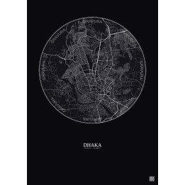 Affiche Dhaka – Poster carte de ville 10km | Gravura – Fond foncé