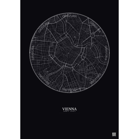 Affiche Vienna – Poster carte de ville 2.5km | Gravura – Fond foncé