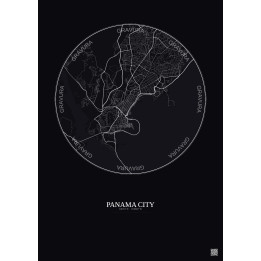 Affiche Panama City – Poster carte de ville 6km | Gravura – Fond foncé