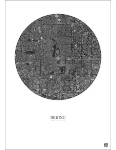 Affiche Beijing – Poster vue satellite 10km N&B | Gravura – Fond clair 2