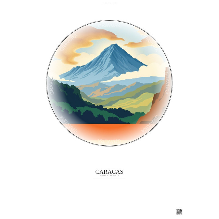 Affiche Caracas – Poster illustration vintage – Avila Mountain | Gravura – Fond clair