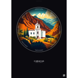 Affiche Caracas – Poster illustration vintage – Mariperez Church | Gravura – Fond foncé