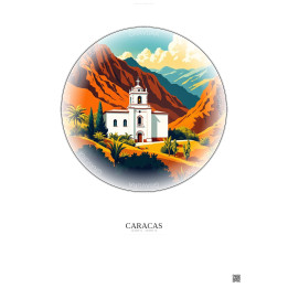 Affiche Caracas – Poster illustration vintage – Mariperez Church | Gravura – Fond clair