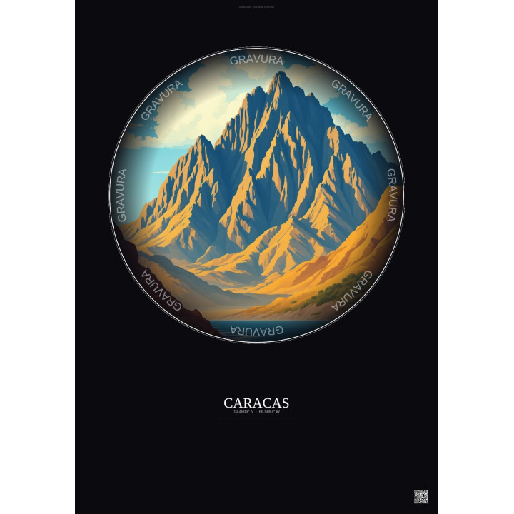 Affiche Caracas – Poster illustration vintage – Waraira Repano National Park | Gravura – Fond foncé