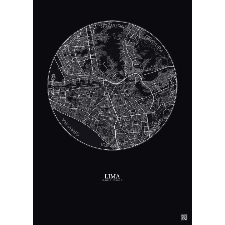Affiche Lima – Poster carte de ville 10km | Gravura – Fond foncé