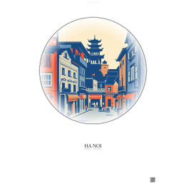 Affiche Ha Noi – Poster illustration vintage – Historic Old Town Of Ha Noi | Gravura – Fond clair