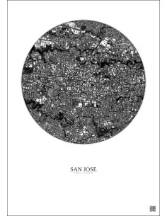 San Jose Satellite View Poster 2.5km B&W | Gravura – Light background 2