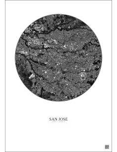 San Jose Satellite View Poster 6km B&W | Gravura – Light background 2