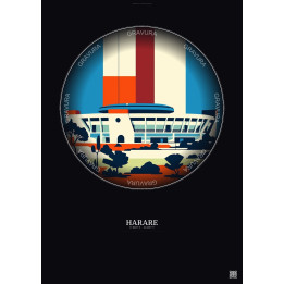 Affiche Harare – Poster illustration vintage – National Sports Stadium | Gravura – Fond foncé