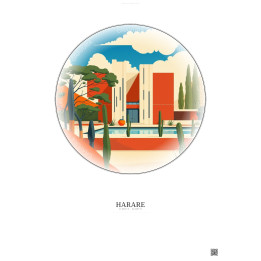 Harare Vintage Travel Poster – National Gallery Of Zimbabwe | Gravura – Light background