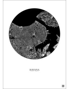 Affiche Havana – Poster vue satellite 2.5km N&B | Gravura – Fond clair 2