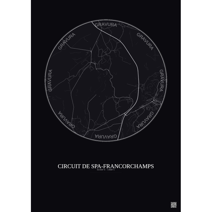 Affiche Circuit De Spa Francorchamps – Poster carte de ville 5km | Gravura – Fond foncé