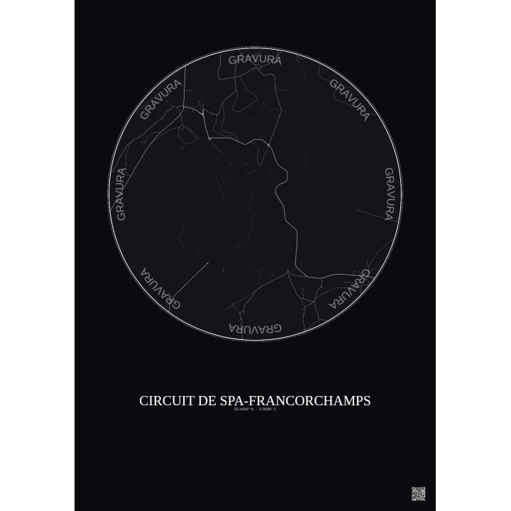 Affiche Circuit De Spa Francorchamps – Poster carte de ville 2.5km | Gravura – Fond foncé