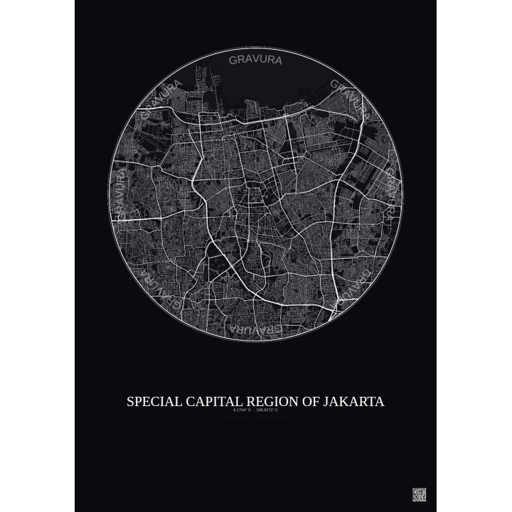Affiche Special Capital Region Of Jakarta – Poster carte de ville 10km | Gravura – Fond foncé