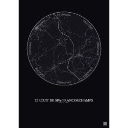 Affiche Circuit De Spa Francorchamps – Poster carte de ville 10km | Gravura – Fond foncé