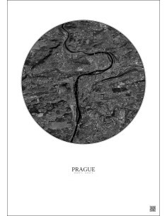 Affiche Prague – Poster vue satellite 6km N&B | Gravura – Fond clair 2