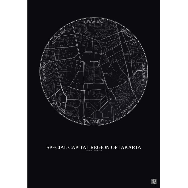 Affiche Special Capital Region Of Jakarta – Poster carte de ville 2.5km | Gravura – Fond foncé